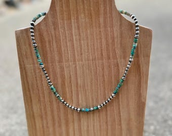 12in 4mm and turquoise sterling silver necklace