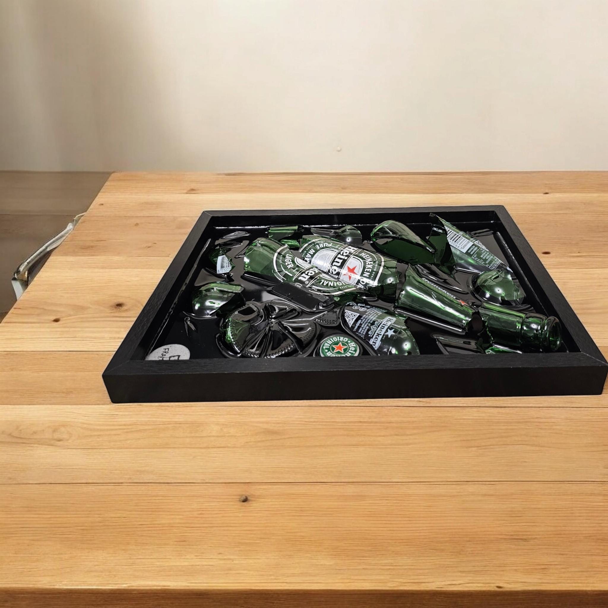 Heineken Broken Bottle Resin Wall Art – Framed Upcycled Beer Decor