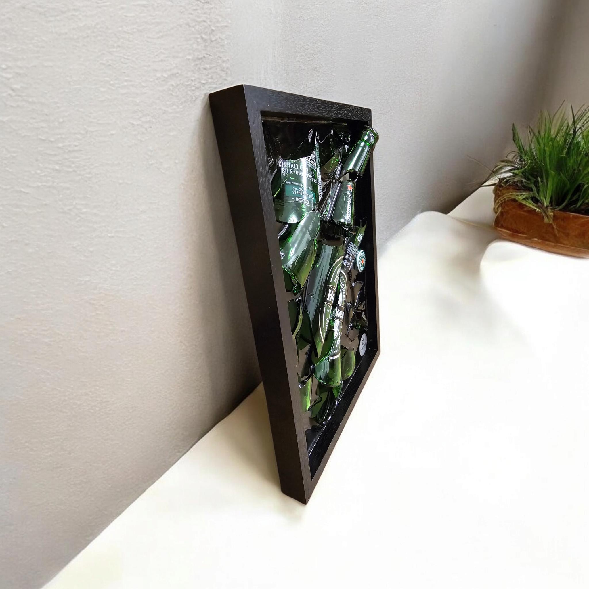 Heineken Broken Bottle Resin Wall Art – Framed Upcycled Beer Decor
