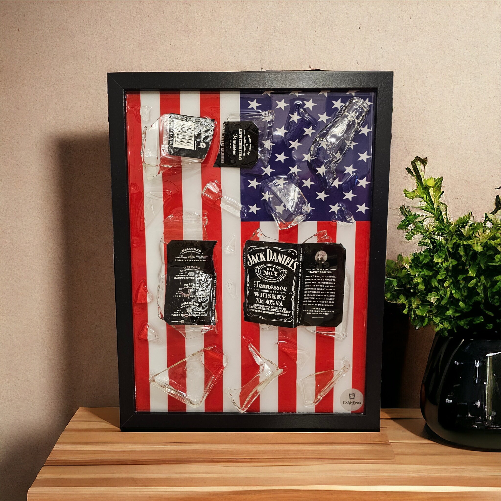 Jack Daniels Broken Bottle Art American Flag Art Decorative Cocktail jack-daniels-broken-bottle-art-american-flag-art-decorative-cocktail