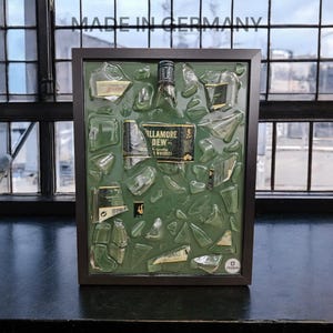 Tullamore Dew Broken Bottle Art - Unique Whiskey Bottle Wall Decor - Handmade Resin Bar Decoration - Irish Whiskey Gift Idea, Eco-Friendly