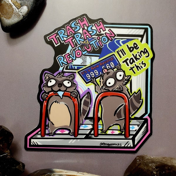 DDR Trash Trash Revolution Raccoons | Taking Scores |3" matte sticker