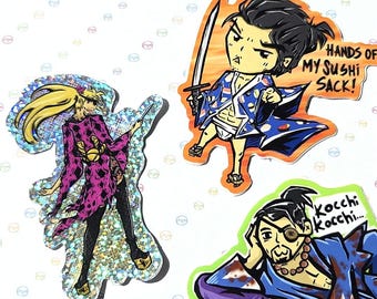 Yakuza Ishin-style Majima/Soji, Kiryu/Ryoma, Goromi Glitter |3" Stickers