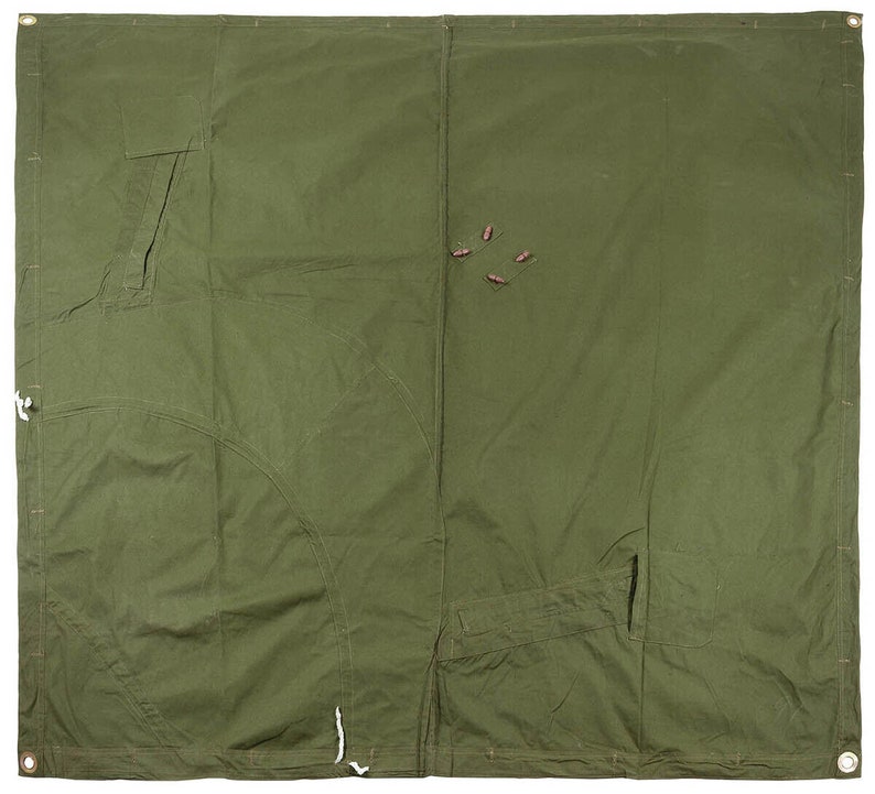 Bâche de tente militaire originale de l'armée roumaine OD verte 180 x 180 cm utilisée image 1