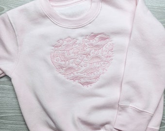 Embroidered Dinosaur Heart Sweater , Colour Match Jumper