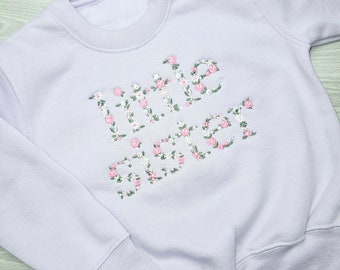 Embroidered Floral Little Sister Sweater , Kids Jumper , Sibling Sweater , Keepsake