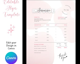 Invoice, Editable Invoice Template, Invoice Template for Small Business, Clean & Simple Invoice Template, Pink, Cute, Minimalist Invoice