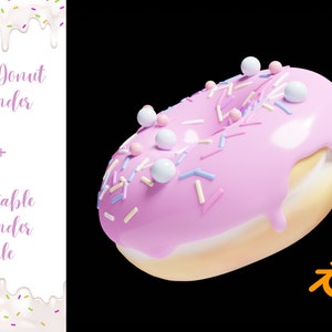 May include: A pink frosted donut with white and colorful sprinkles and white pearl-like decorations. The donut is 3D rendered and has a realistic appearance.