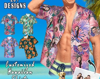 Custom Hawaiian Shirt with Face,Hawaiian Vacation Style Couple Shirts, Personalized Photo Shirt,Personalized Pet Photo Shirts Gifts