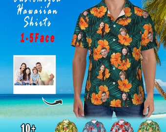 Custom Hawaiian Shirt with Face,Hawaiian Vacation Style Couple Shirts, Personalized Photo Shirt,Personalized Pet Photo Shirts Gifts