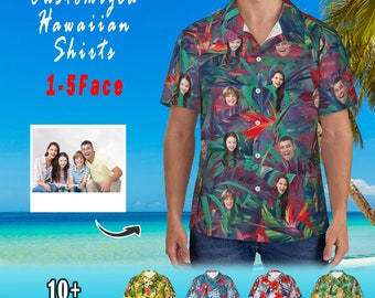 Chemise hawaïenne personnalisée avec visage, chemises de couple de style vacances hawaïennes, chemise photo personnalisée, chemises photo personnalisées pour animaux de compagnie, cadeaux