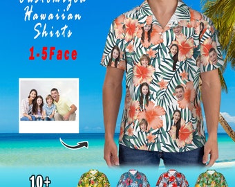 Custom Hawaiian Shirt with Face,Hawaiian Vacation Style Couple Shirts, Personalized Photo Shirt,Personalized Pet Photo Shirts Gifts