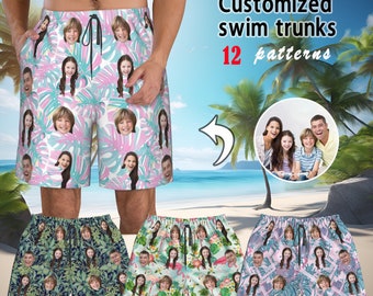 Custom Face Print Men's Swim Shorts,Personalized Board Shorts for Men,Beach Swim Shorts Summer Swimwear Photo Funny Birthday Gifts