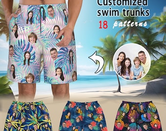 Custom Face Print Men's Swim Shorts,Personalized Board Shorts for Men,Beach Swim Shorts Summer Swimwear Photo Funny Birthday Gifts