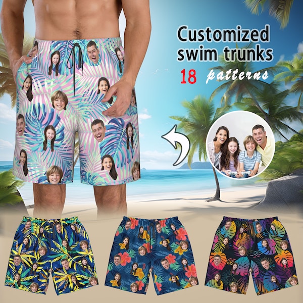 Custom Face Print Men's Swim Shorts,Personalized Board Shorts for Men,Beach Swim Shorts Summer Swimwear Photo Funny Birthday Gifts