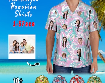 Custom Hawaiian Shirt with Face,Hawaiian Vacation Style Couple Shirts, Personalized Photo Shirt,Personalized Pet Photo Shirts Gifts