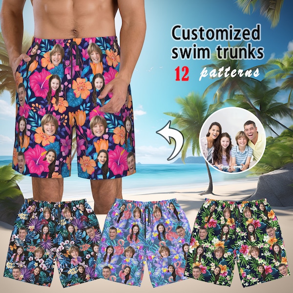 Pantalones cortos de natación personalizados con estampado de cara para hombre,Pantalones cortos de tabla personalizados para hombres,Pantalones cortos de natación de playa Traje de baño de verano Foto Regalos de cumpleaños divertidos