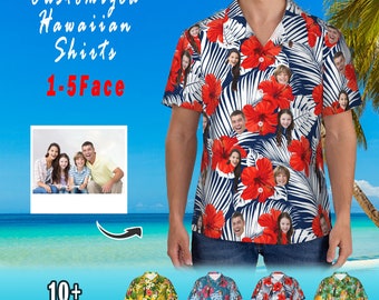 Chemise hawaïenne personnalisée avec visage, chemises de couple de style vacances hawaïennes, chemise photo personnalisée, chemises photo personnalisées pour animaux de compagnie, cadeaux