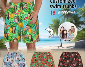 Custom Face Print Men's Swim Shorts,Personalized Board Shorts for Men,Beach Swim Shorts Summer Swimwear Photo Funny Birthday Gifts