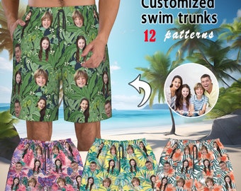 Custom Face Print Men's Swim Shorts,Personalized Board Shorts for Men,Beach Swim Shorts Summer Swimwear Photo Funny Birthday Gifts