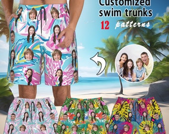 Custom Face Print Men's Swim Shorts,Personalized Board Shorts for Men,Beach Swim Shorts Summer Swimwear Photo Funny Birthday Gifts