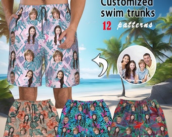 Custom Face Print Men's Swim Shorts,Personalized Board Shorts for Men,Beach Swim Shorts Summer Swimwear Photo Funny Birthday Gifts