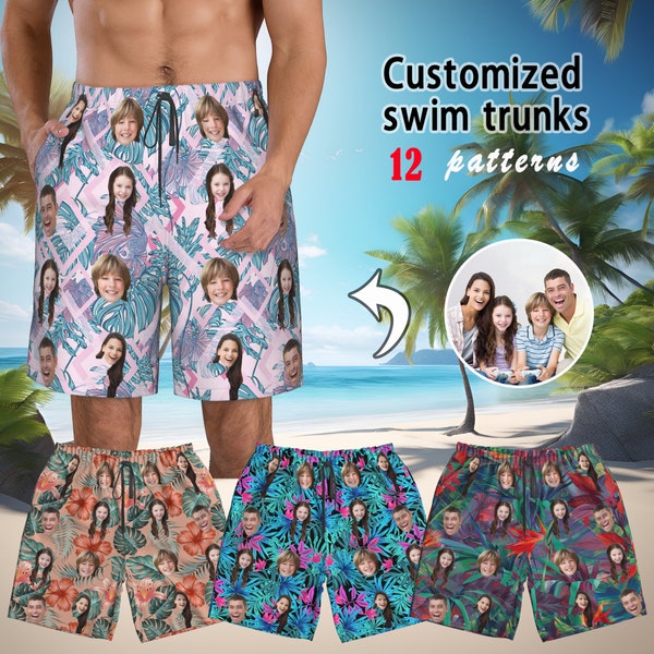 Custom Face Print Men's Swim Shorts,Personalized Board Shorts for Men,Beach Swim Shorts Summer Swimwear Photo Funny Birthday Gifts