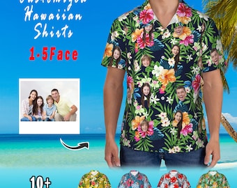 Custom Hawaiian Shirt with Face,Hawaiian Vacation Style Couple Shirts, Personalized Photo Shirt,Personalized Pet Photo Shirts Gifts