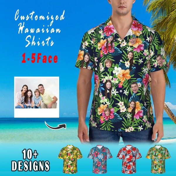 Custom Hawaiian Shirt with Face,Hawaiian Vacation Style Couple Shirts, Personalized Photo Shirt,Personalized Pet Photo Shirts Gifts