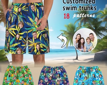 Custom Face Print Men's Swim Shorts,Personalized Board Shorts for Men,Beach Swim Shorts Summer Swimwear Photo Funny Birthday Gifts