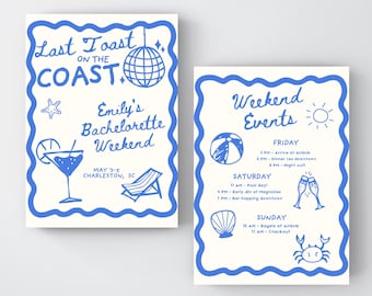 Last Toast on the Coast Invitation | Bach Invitation & Itinerary | Last Toast on the Coast Theme Bachelorette | Bach Digital Download