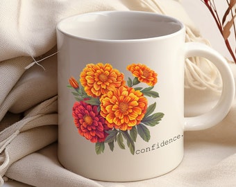 October Birth Month Flower, Birth Month Flower Mug, October Birth Flower, Marigold Mug, Confidence, Valentine's Gift, Coworker Gift,Mom Gift
