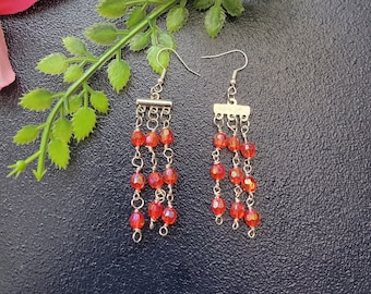 Dazzling beaded earrings triple strand, unique design and style, and great jewelry, Mothers day gift