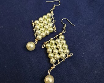 Exquisite Elegant Charming Diamond-Shape Stunning Faux Bead Pearl Earrings for Captivating Big Pearl Dangling Delicately