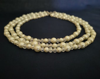 Elegant Stylish Exquisite Triple Strand Feminine Faux Pearl Bead Choker Necklace Lobster Clasp Perfect for Any Occasion!