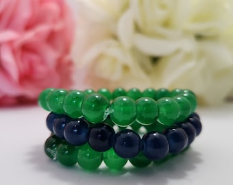 Stunning Boho Flux Beads Jewelry Set Serene Green and Blue Healing Colored Chakra Bracelet Meditation and Peaceful Gift