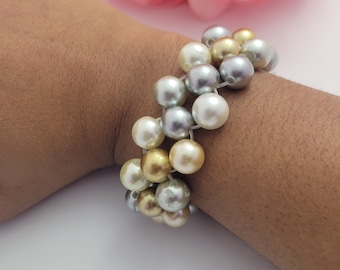 Unique Trendy Elegant Multi-Colored Handmade Faux Pearl Beaded Bracelet Beautifully Designed Wrist Accessory