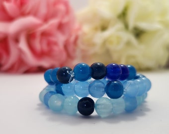 Boho Calming Healing Blue Handcrafted Reiki Glass Bracelet Set of 3 Achieve Inner Peace Serenity Calmness Inner Balance