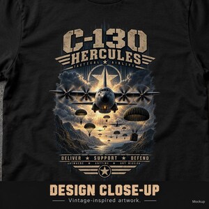 C-130 Hercules Tactical Airlift T-Shirt, Vintage Military Aviation Cargo Plane Tee