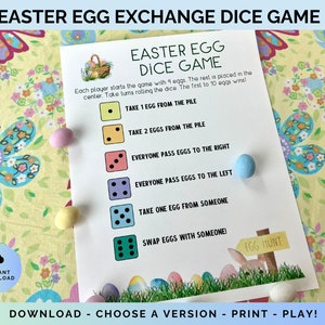 Easter Egg Exchange Dice Game, Easter Roll Dice Game Printable, Egg Hunt Swap Roll the Dice, Simple Easter Sunday Brunch Activity for Kids