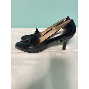 60s Vintage Stiletto Pumps Heels Size 7.5 Narrow Black Leather And Suede S-254 image 4
