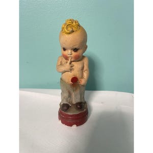 Vintage Chalkware Blonde Boy Carnival Prize Statue Figure 7 Inches.