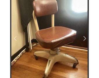 Vintage 1950s/60s Cole Steel Industrial Swivel Rolling Office Desk Chair