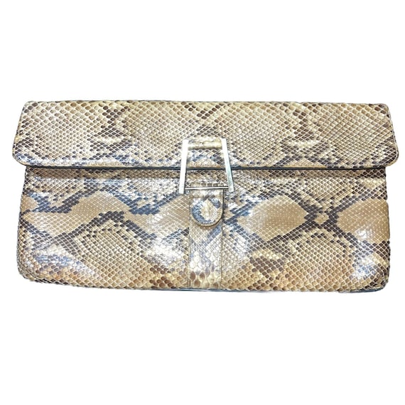 Vintage Python Snakeskin Leather Envelope Clutch … - image 1