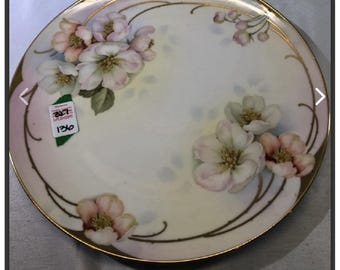 Plato antiguo de la Royal Rudolstadt prusiana, pintado a mano, de 21,5 cm, con rosas rosadas