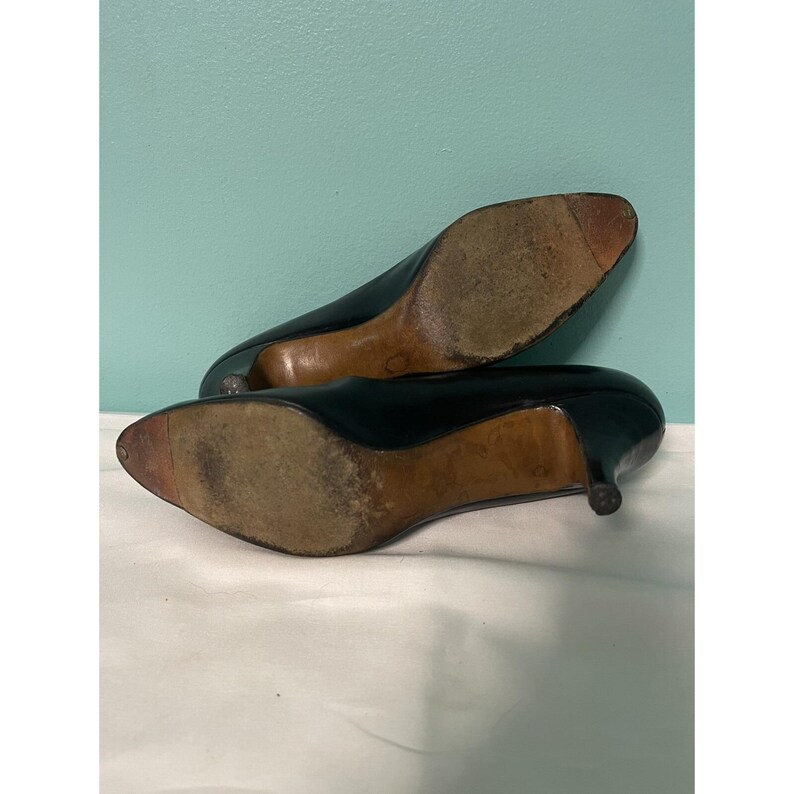 60s Vintage Stiletto Pumps Heels Size 7.5 Narrow Black Leather And Suede S-254 image 6