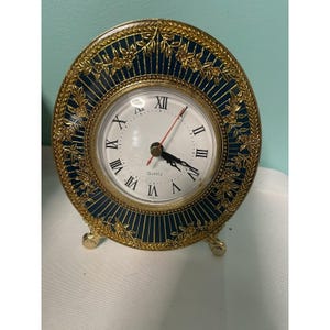 VTG Unique Heavy Green Golden Ornate Quartz Desk Clock Taiwan 5x6&quot; Bin Z