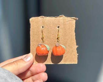 Handmade Polymer Clay Pumpkin Earrings: Fall Harvest Jewelry