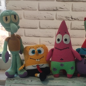 Crab, Octopus, Bob and Patrick. Knitted Soft Toy, Handmade Souvenir, Baby Gift, Crochet Amigurami, Handmade Toy Sale