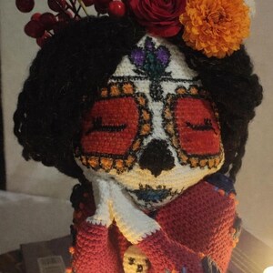 Handmade Vase 24 cm | Boho Decor | Gift for Home | Crochet Head Vase | Day of the Dead Planter| Gothic Flower Pot | Sugar Skull Sculpture